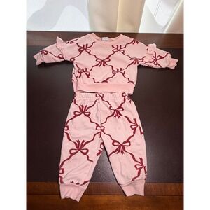 Lila & Jack Baby Girls Pink Red Bow Print Sweatshirt Jogger Set 6-9M AT7719-NB